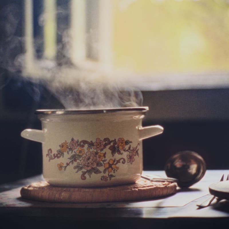 A small lidded kitchen compost pail on a counter