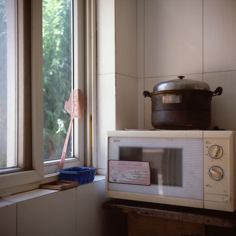 A compact kitchen food-scrap appliance on a counter